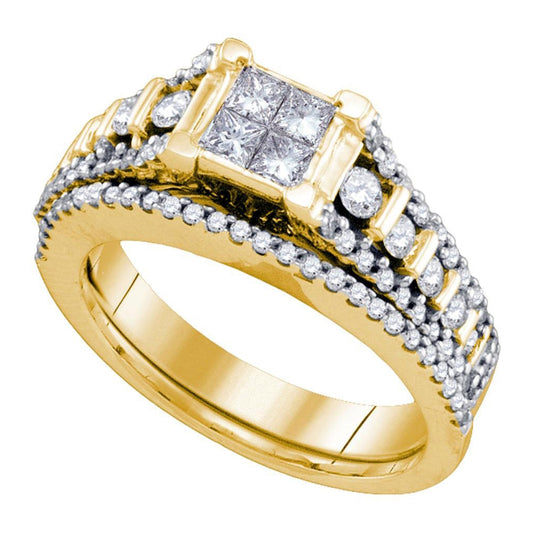 14K Yellow Gold Princess Diamond Bridal Wedding Ring Band Set 1 Cttw, Womens Size: 5-10