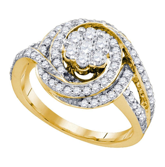10kt Yellow Gold Womens Round Diamond Flower Cluster Bridal Wedding Engagement Ring 1.00 Cttw