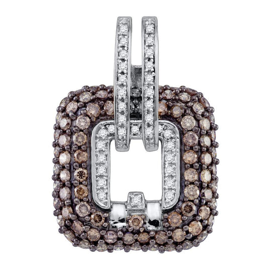 10kt White Gold Womens Round Brown Diamond Square Pendant 2-1/4 Cttw