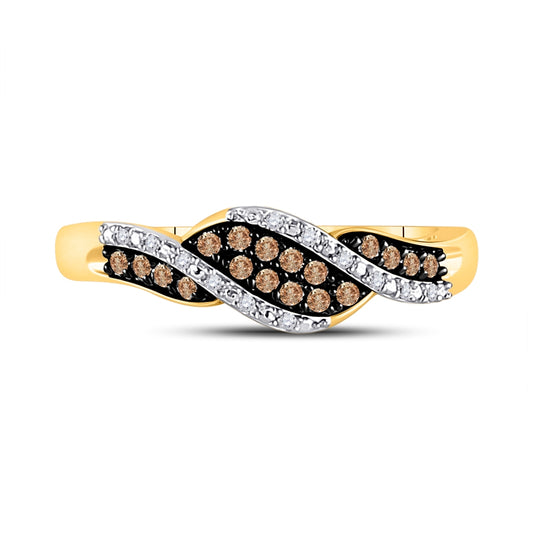 10K Yellow Gold Womens Round Brown Diamond Band Ring 1/5 Cttw, Womens Size: 5-10