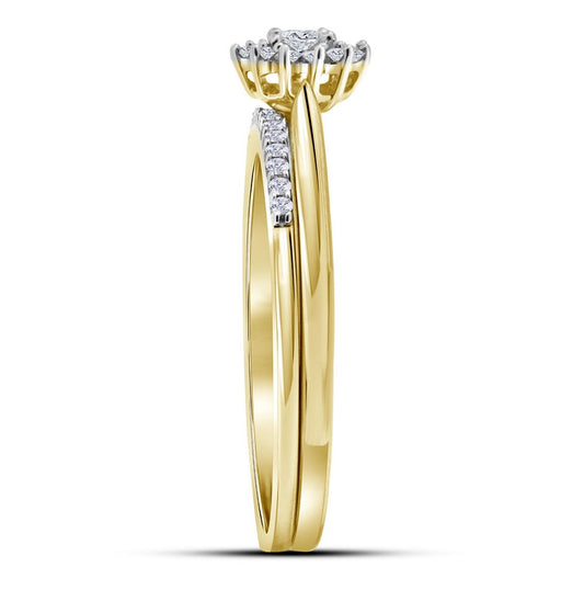 10kt Yellow Gold Womens Round Diamond Halo Bridal Wedding Engagement Ring Band Set 1/4 Cttw