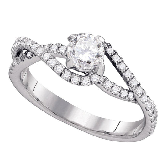 14k White Gold Womens Round Diamond Solitaire Slender Woven Bridal Engagement Ring 3/4 Cttw