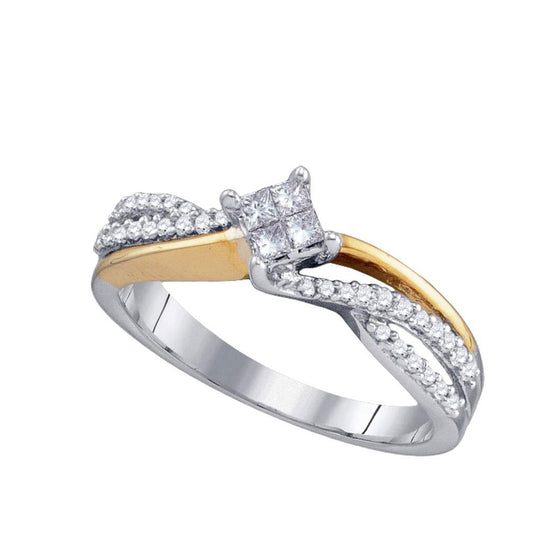 14kt Two-tone Gold Womens Princess Diamond Cluster Bridal Wedding Engagement Ring 1/4 Cttw