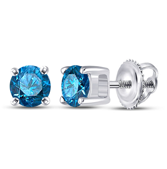 10K White Gold Womens Round Blue Color Enhanced Diamond Solitaire Earrings 1/2 Cttw, Length: 0.2 In, Width: 0.2 In