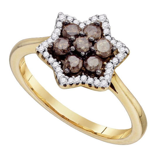 10kt Yellow Gold Womens Round Brown Diamond Cluster Ring 1/2 Cttw