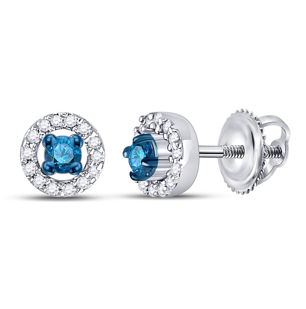 10K White Gold Womens Round Blue Color Enhanced Diamond Halo Earrings 1/5 Cttw, Length: 0.2 In, Width: 0.2 In