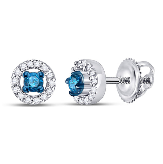10K White Gold Womens Round Blue Color Enhanced Diamond Halo Earrings 1/5 Cttw, Length: 0.2 In, Width: 0.2 In