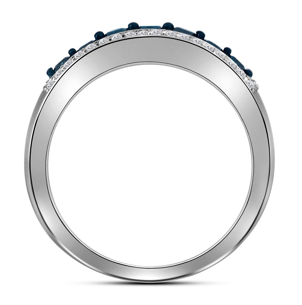 10kt White Gold Womens Round Blue Color Enhanced Diamond Band Ring 1/2ctw