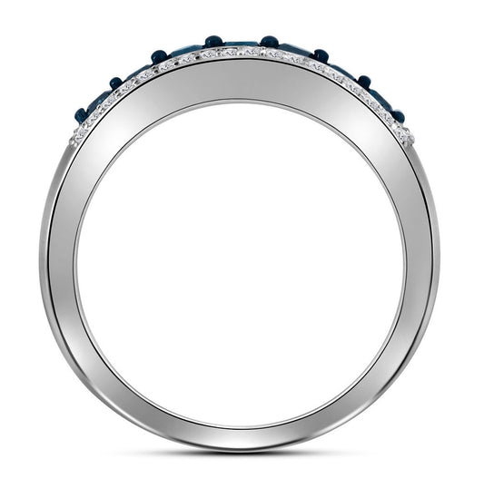 10kt White Gold Womens Round Blue Color Enhanced Diamond Band Ring 1/2ctw