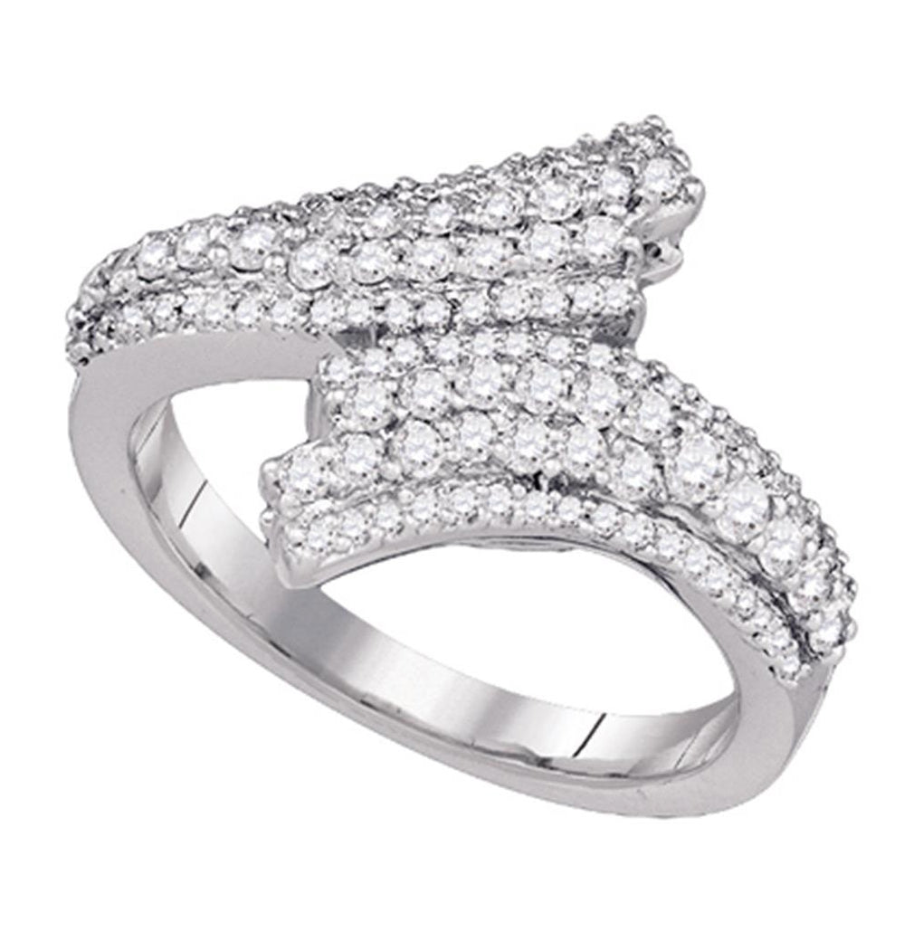 14kt White Gold Womens Round Diamond Bypass Band Ring 3/4 Cttw