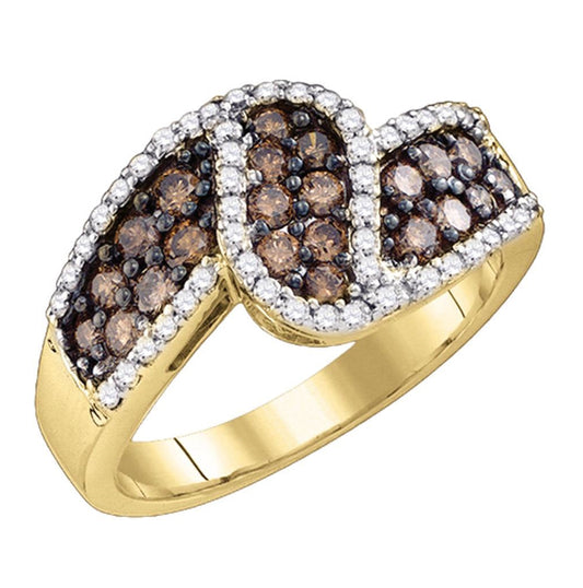 10kt Yellow Gold Womens Round Brown Diamond Band Ring 1.00 Cttw