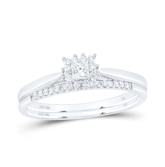 10kt White Gold Womens Princess Diamond Halo Bridal Wedding Engagement Ring Band Set 1/4 Cttw