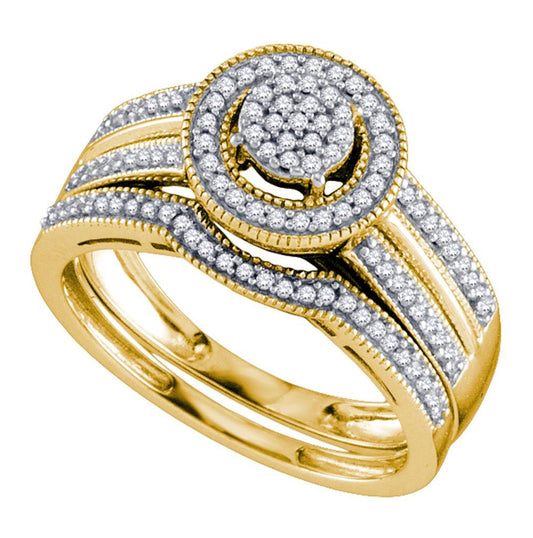 Yellow-tone Sterling Silver Womens Round Diamond Bridal Wedding Engagement Ring Band Set 1/3 Cttw