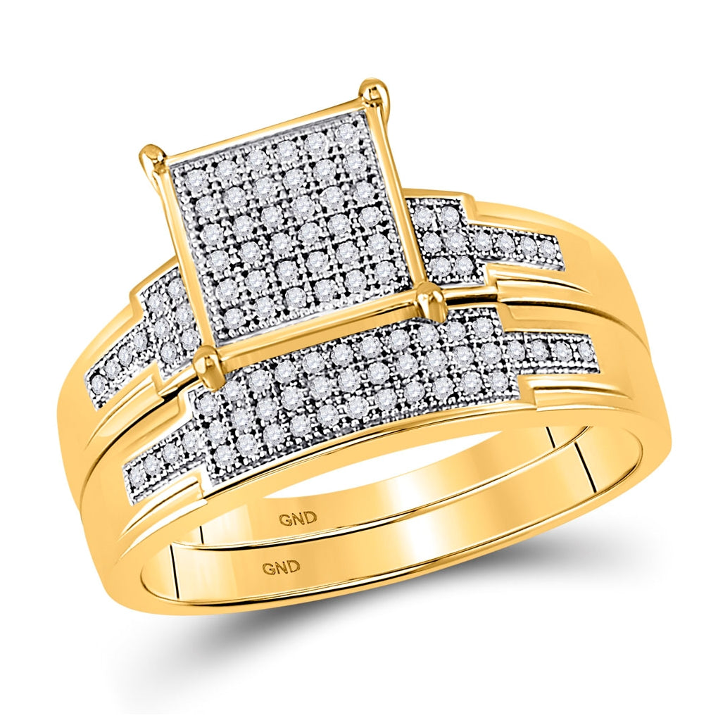 10K Yellow Gold His Hers Round Diamond Square Matching Wedding Set 1/2 Cttw, Womens Size: 5-10, Mens Size: 7-13