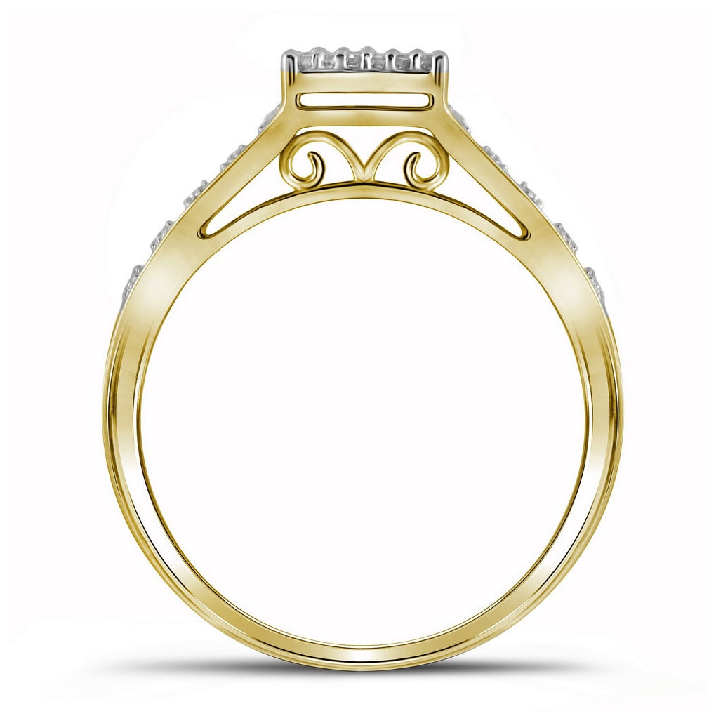 10K Yellow Gold Round Diamond Square Bridal Wedding Ring Band Set 1/4 Cttw, Womens Size: 5-10