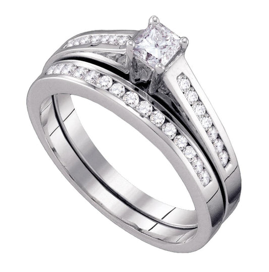 10kt White Gold Womens Princess Diamond Bridal Wedding Engagement Ring Band Set 1/2 Cttw Size 6