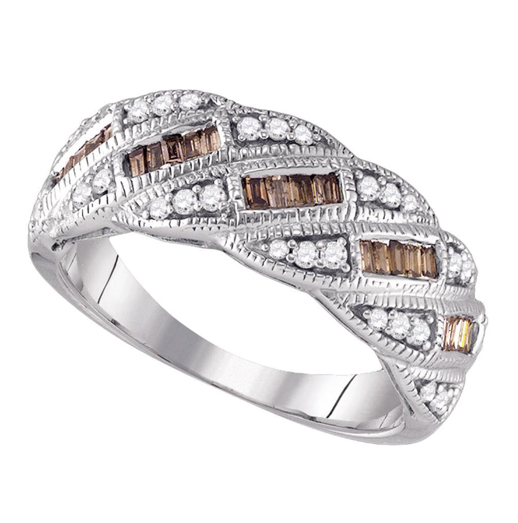 10kt White Gold Womens Baguette Brown Diamond Band Ring 1/2 Cttw