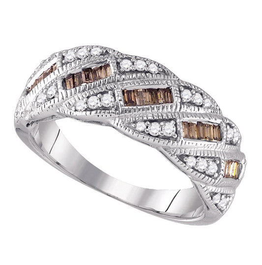 10kt White Gold Womens Baguette Brown Diamond Band Ring 1/2 Cttw