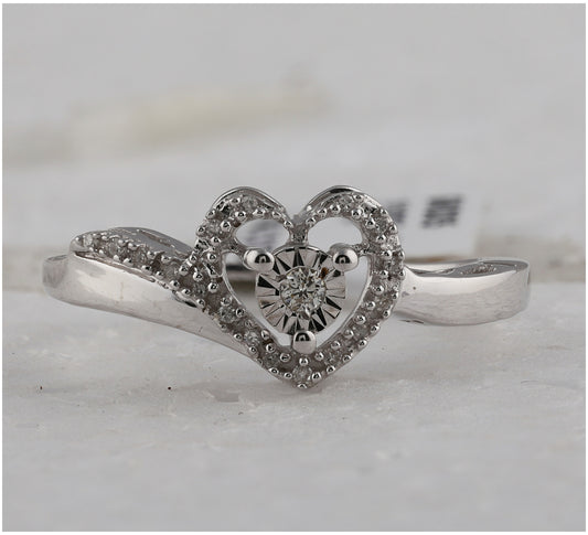 Sterling Silver Womens Round Dia. Heart Ring 0.1 ctw, Women's Size: 5-10