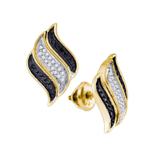 10kt Yellow Gold Womens Round Black Color Enhanced Diamond Cascading Stud Earrings 1/4 Cttw
