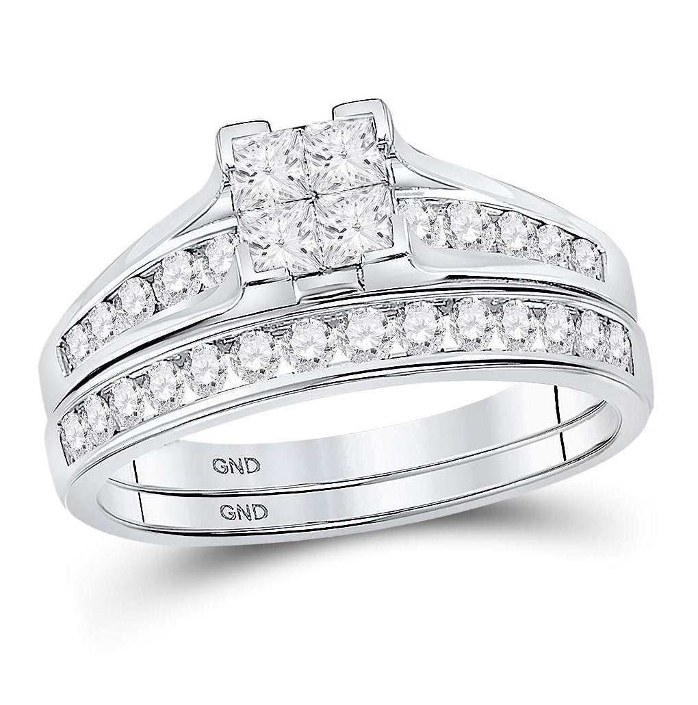 10K White Gold Diamond Princess Bridal Wedding Ring Band Set 7/8 Cttw, Womens Size: 5-10