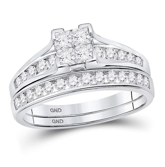 10K White Gold Diamond Princess Bridal Wedding Ring Band Set 7/8 Cttw, Womens Size: 5-10