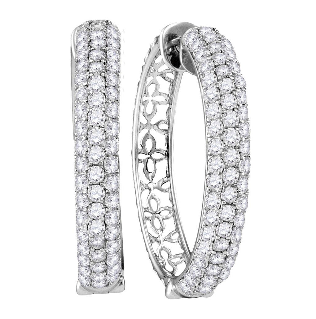 10kt White Gold Womens Round Pave-set Diamond Triple Row Hoop Earrings 3-1/2 Cttw