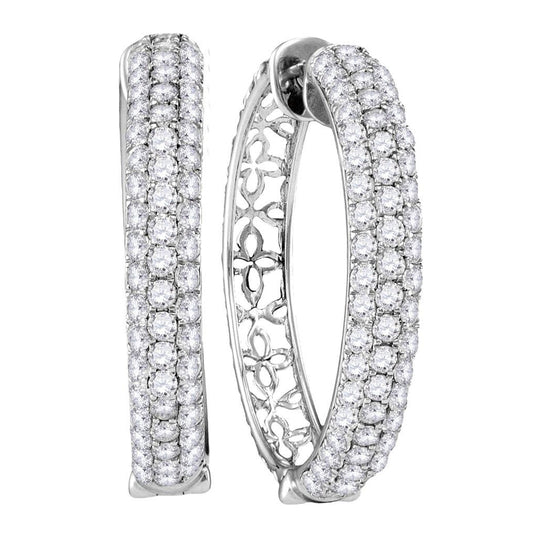 10kt White Gold Womens Round Pave-set Diamond Triple Row Hoop Earrings 3-1/2 Cttw