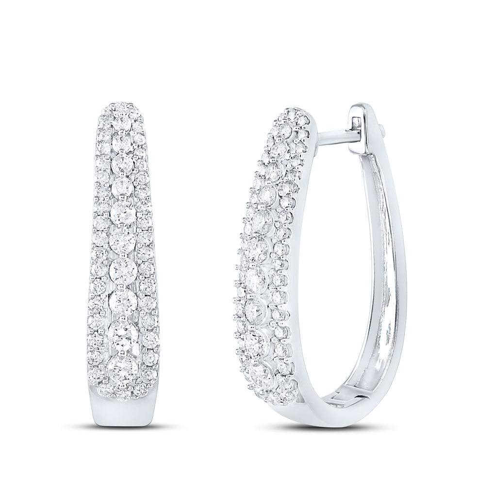 10K White Gold Womens Round Diamond Oblong Hoop Earrings 7/8 Cttw, Length: 0.93 In, Width: 0.93 In