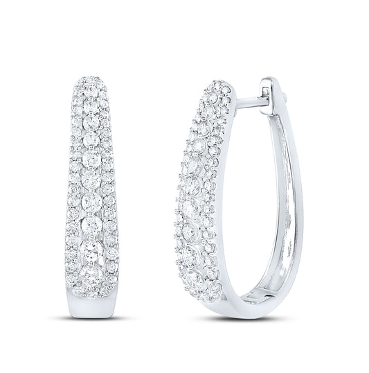 10K White Gold Womens Round Diamond Oblong Hoop Earrings 7/8 Cttw, Length: 0.93 In, Width: 0.93 In