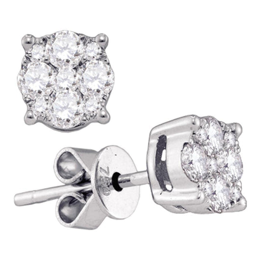 18kt White Gold 18kt White Gold Womens Round Diamond Cluster Stud Earrings 1-3/8 Cttw