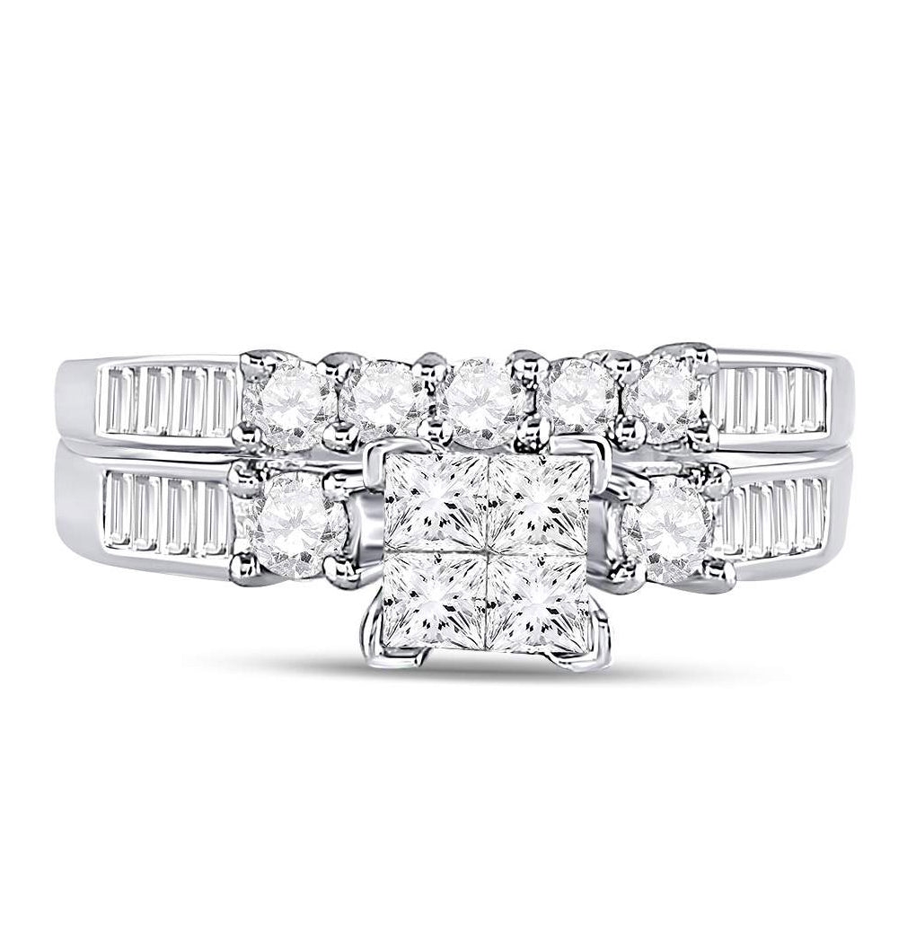 10K White Gold Princess Diamond Bridal Wedding Ring Band Set 7/8ctw, Womens Size: 5-10