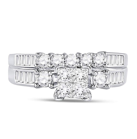 10K White Gold Princess Diamond Bridal Wedding Ring Band Set 7/8ctw, Womens Size: 5-10