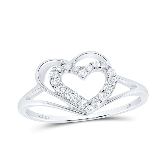 10K White Gold Womens Round Diamond Heart Ring 1/8 Cttw, Womens Size: 5-10