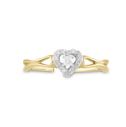 10K Yellow Gold Womens Round Diamond Heart Promise Ring 1/8 Cttw, Womens Size: 5-10
