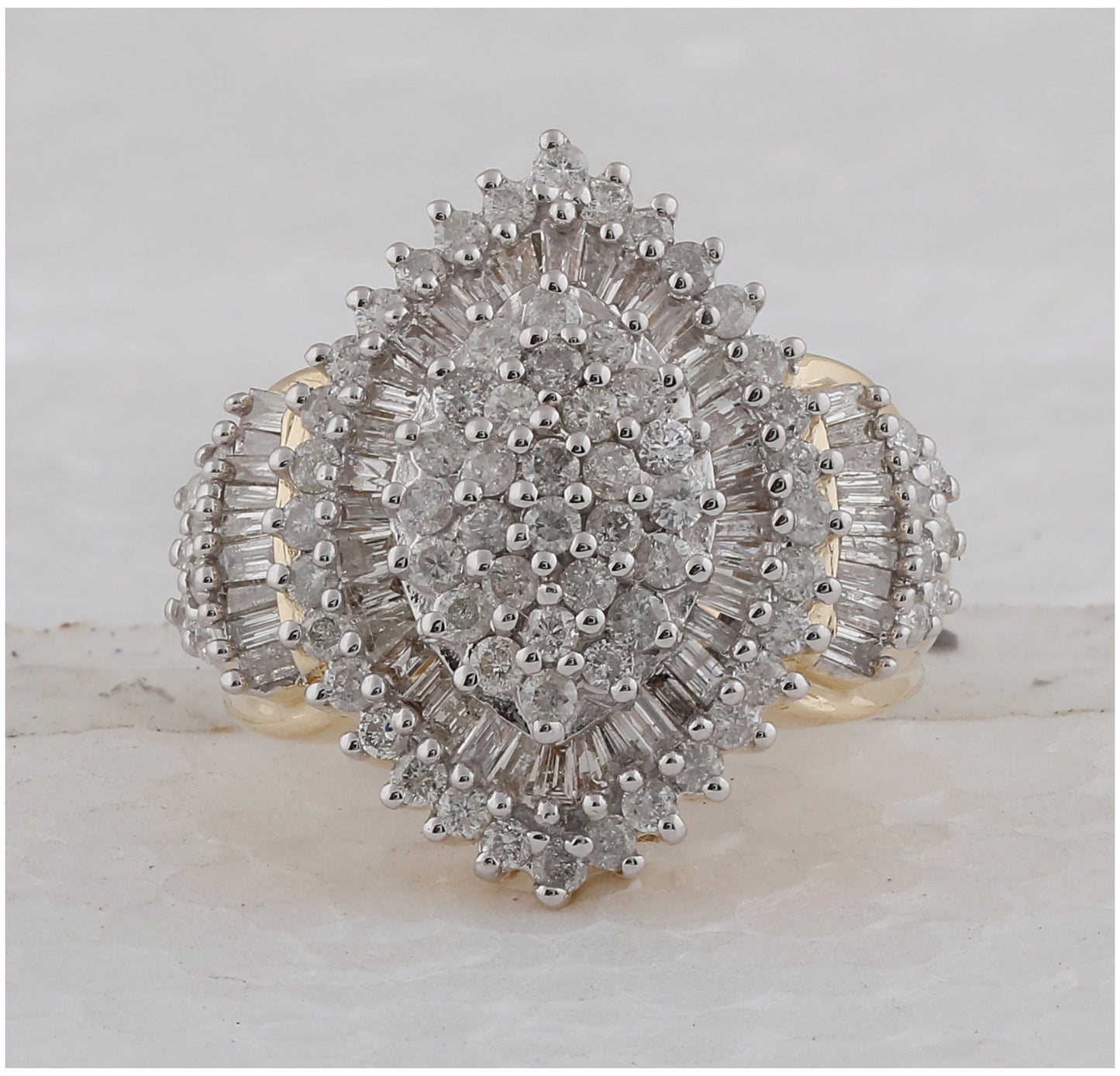 10K Yellow Gold Womens Round Diamond Oval Cluster Ring 2 Cttw, Womens Size: 5-10