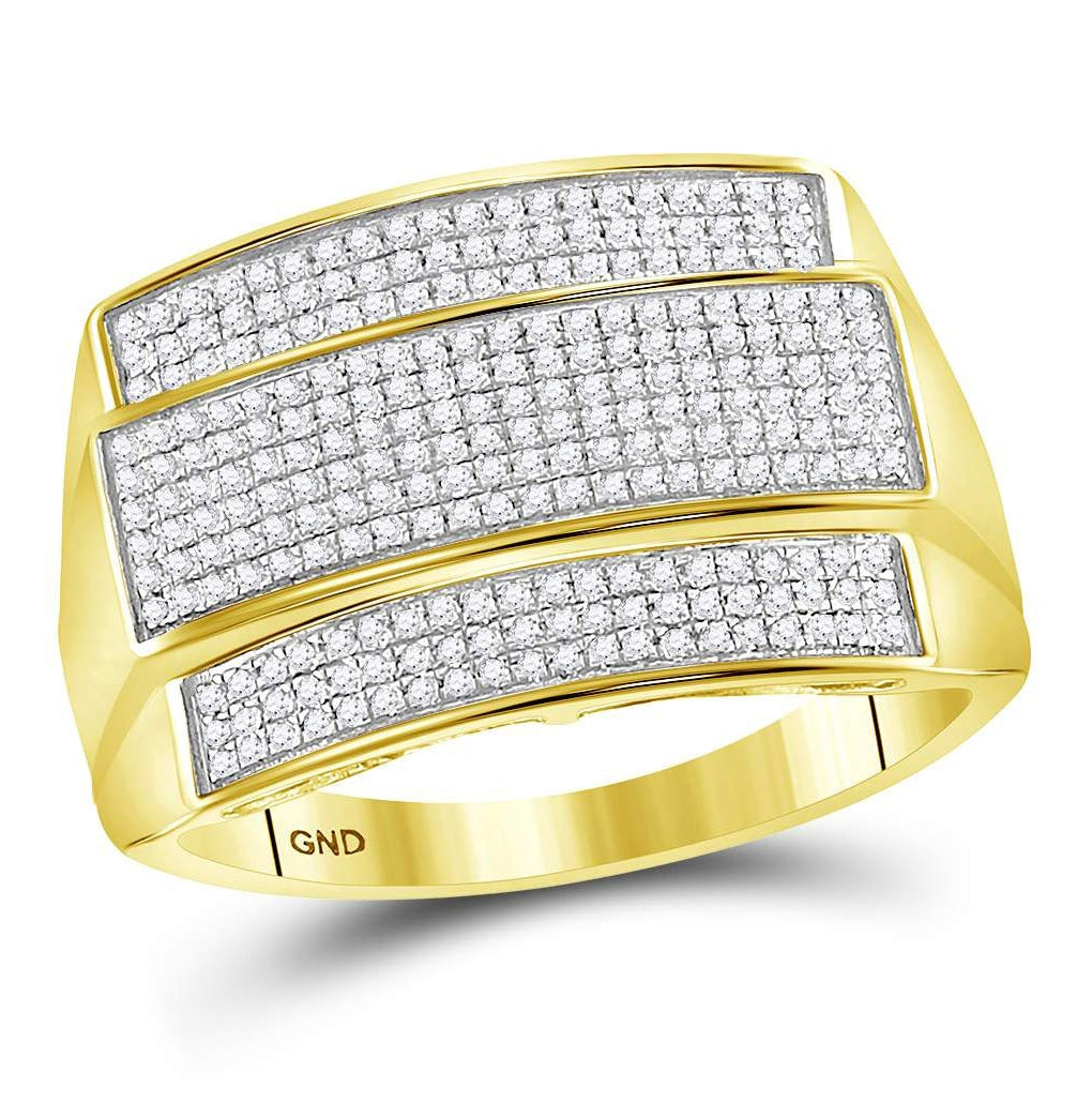 10K Yellow Gold Mens Round Diamond Rectangle Cluster Ring 3/8 Cttw, Mens Size: 7-13
