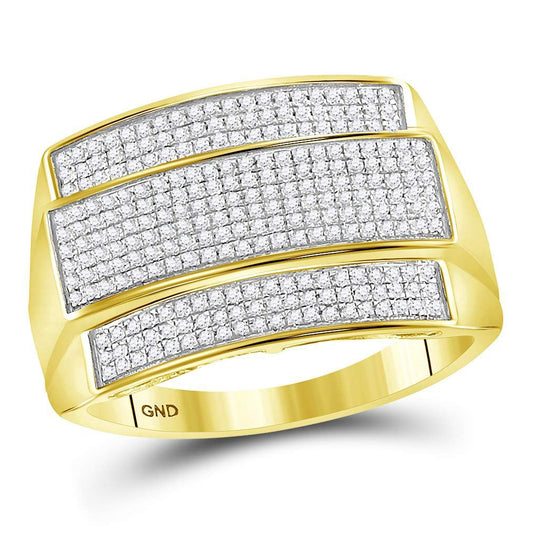 10K Yellow Gold Mens Round Diamond Rectangle Cluster Ring 3/8 Cttw, Mens Size: 7-13