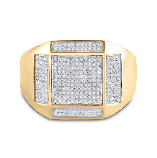 10K Yellow Gold Mens Round Diamond Square Ring 3/8 Cttw, Mens Size: 7-13