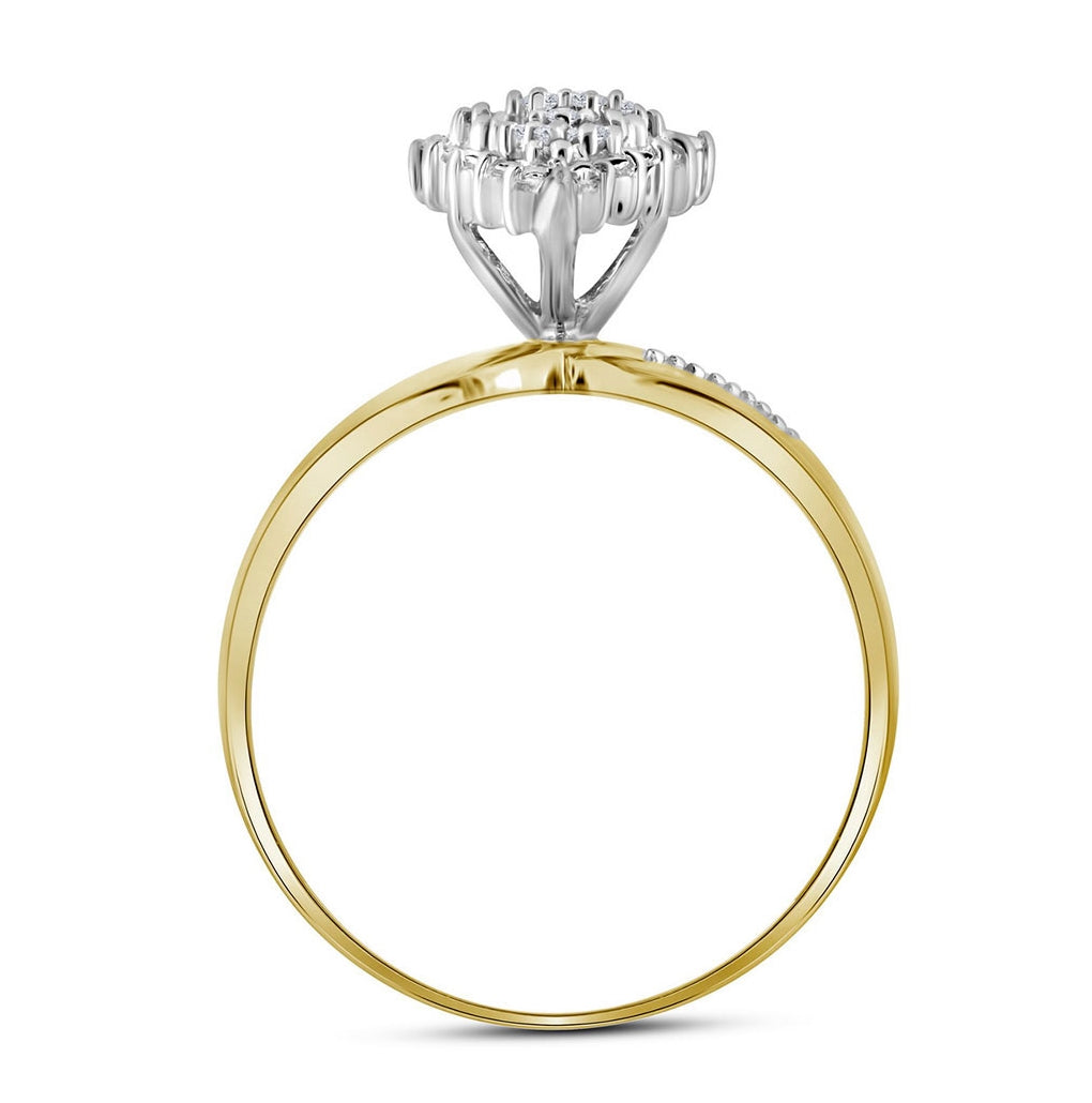 10K Yellow Gold Womens Round Prong-set Diamond Oval Cluster Ring 1/8 Cttw, Womens Size: 5-10