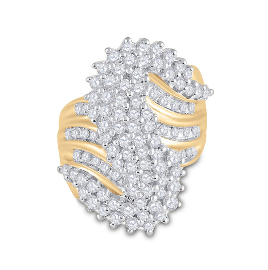 10K Yellow Gold Womens Round Diamond Cluster Ring 2 Cttw, Womens Size: 5-10