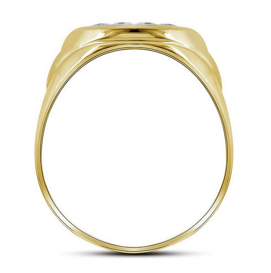 10K Yellow Gold Mens Round Prong-set Diamond Oval Cluster Ring 1/4 Cttw, Mens Size: 7-13