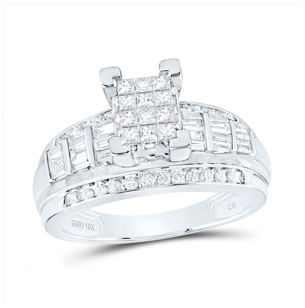 10K White Gold Princess Diamond Cluster Bridal Wedding Engagement Ring 7/8 Cttw, Womens Size: 5-10