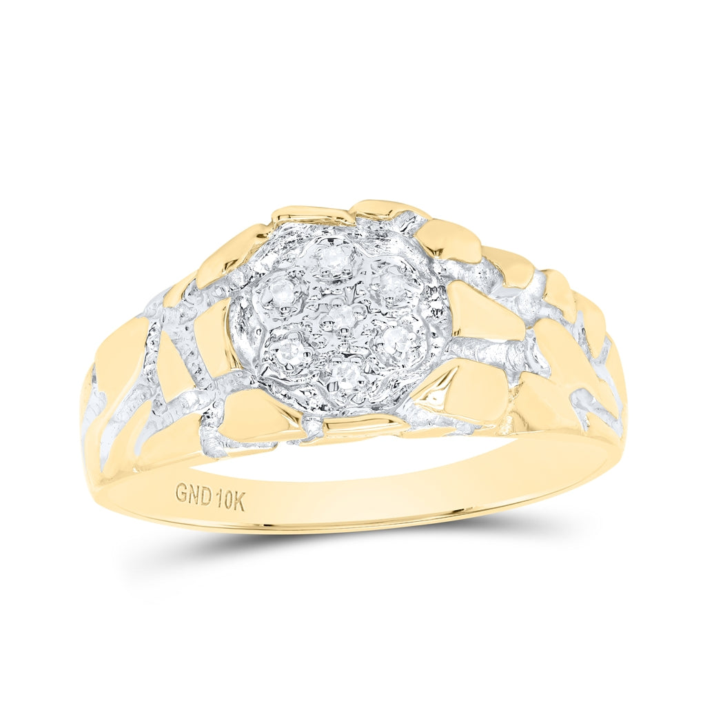 10K Yellow Gold Mens Round Diamond Cluster Nugget Band Ring 1/20 Cttw, Mens Size: 7-13