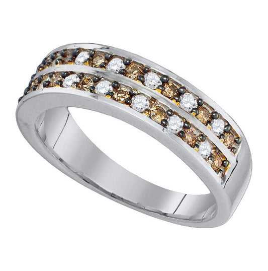 10kt White Gold Womens Round Brown Diamond Band Ring 1/2ctw