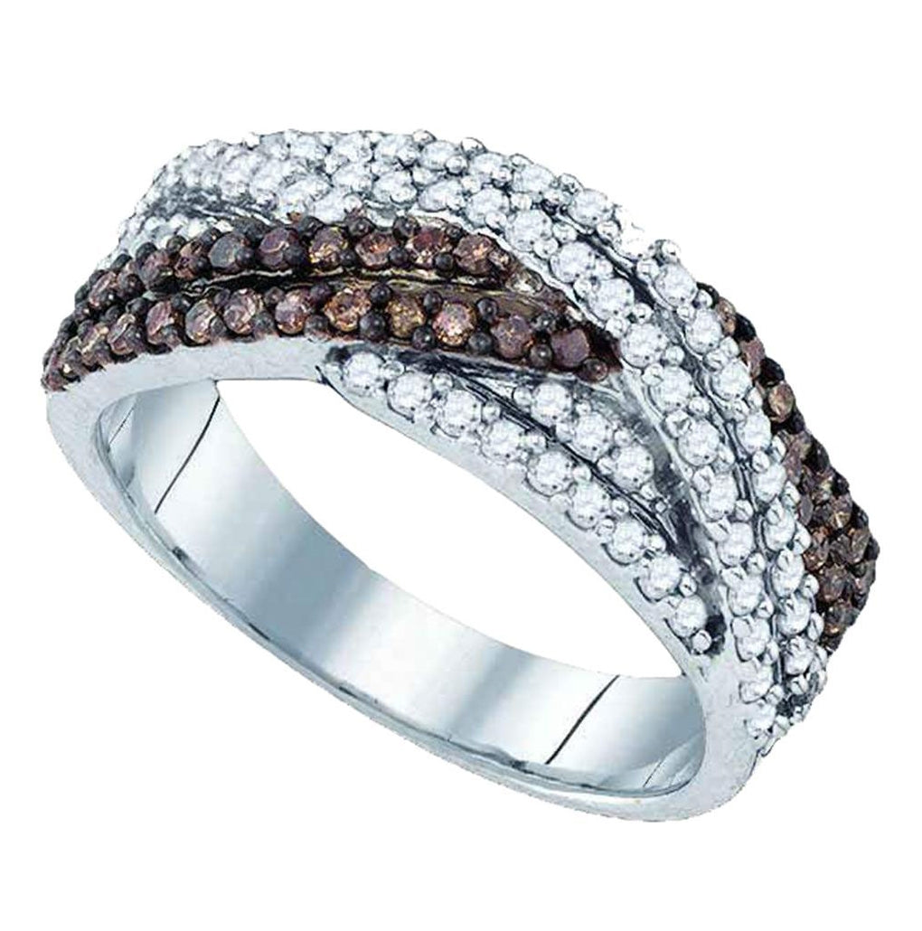 Sterling Silver Womens Round Brown Diamond Crossover Band Ring 3/4 Cttw, Womens Size: 5-10