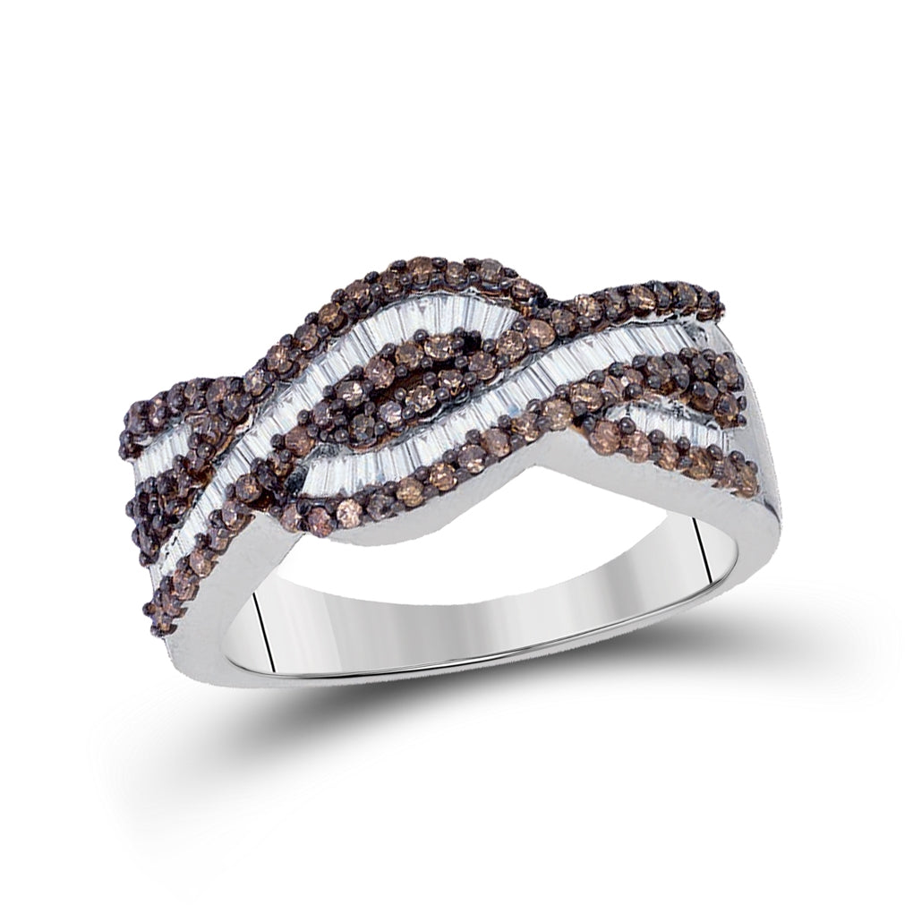 Sterling Silver Womens Round Brown Diamond Band Ring 3/4 Cttw, Womens Size: 5-10
