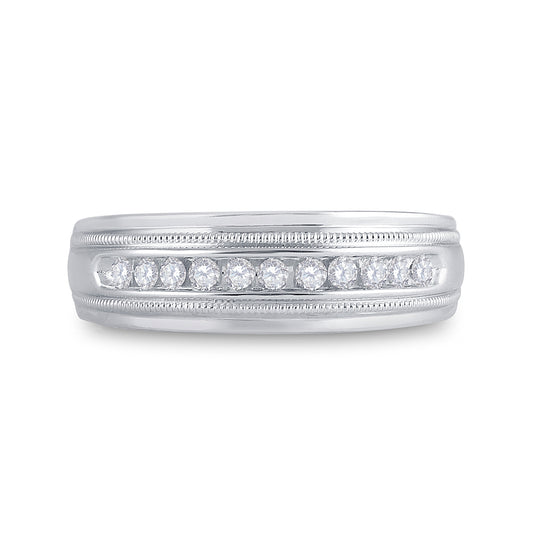 10K White Gold Mens Round Diamond Wedding Single Row Band Ring 1/4ctw, Mens Size: 7-13
