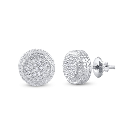 Sterling Silver Round Diamond 3D Circle Disk Earrings 1/20 Cttw
