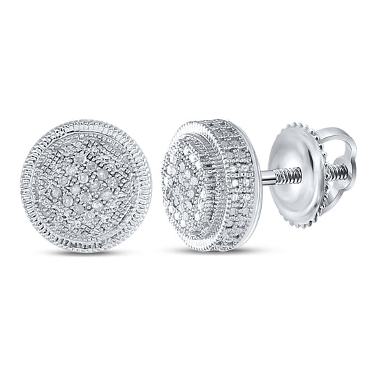 Sterling Silver Round Diamond Disk Circle Earrings 1/10ctw
